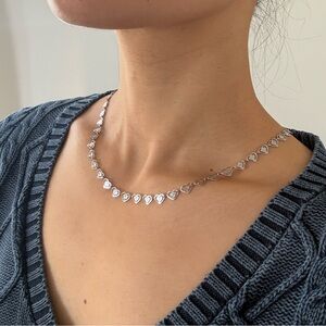 Stainless Steel Heart Link Chain Silver Tone Necklace 17.5” With 2” Extender